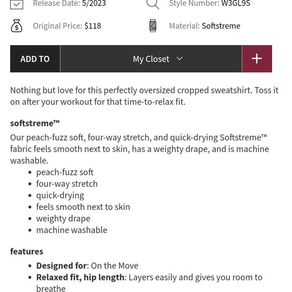 Lululemon Softstreme Perfectly Oversized Cropped Crew Light Pink Size 8 - Picture 8 of 8